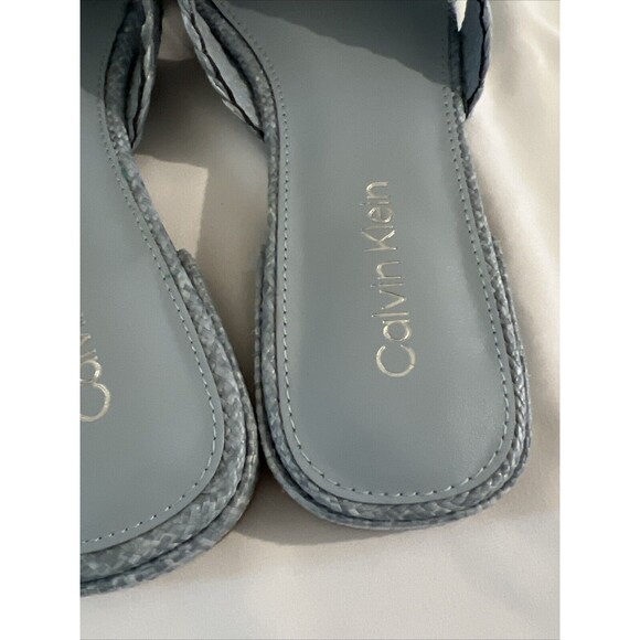 Calvin Klein Raffia Flat Sandals Powder Blue Size 7 - Picture 9 of 13